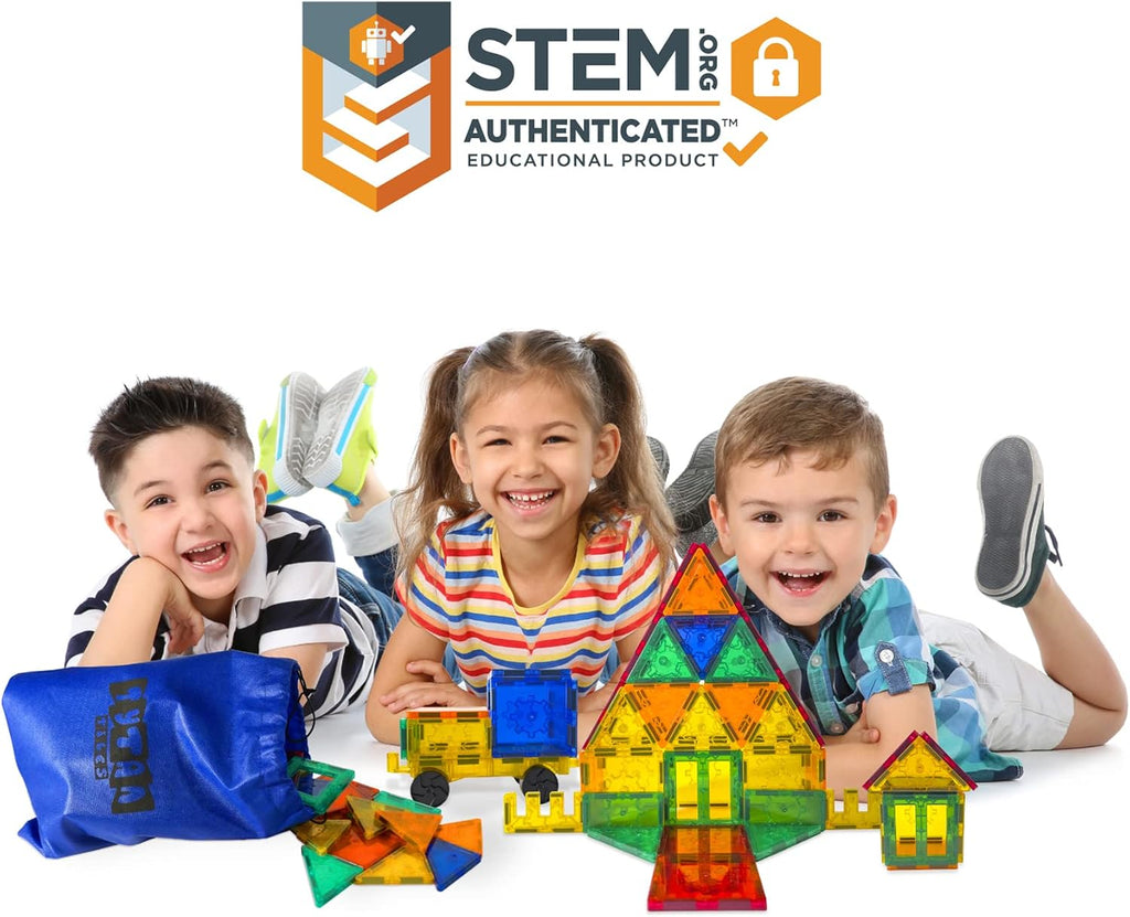 Tytan Tiles 80-Piece Magnetic Tiles Building Set – STEM Construction Toy with Race Cars, Storage Bag, Ages 3+