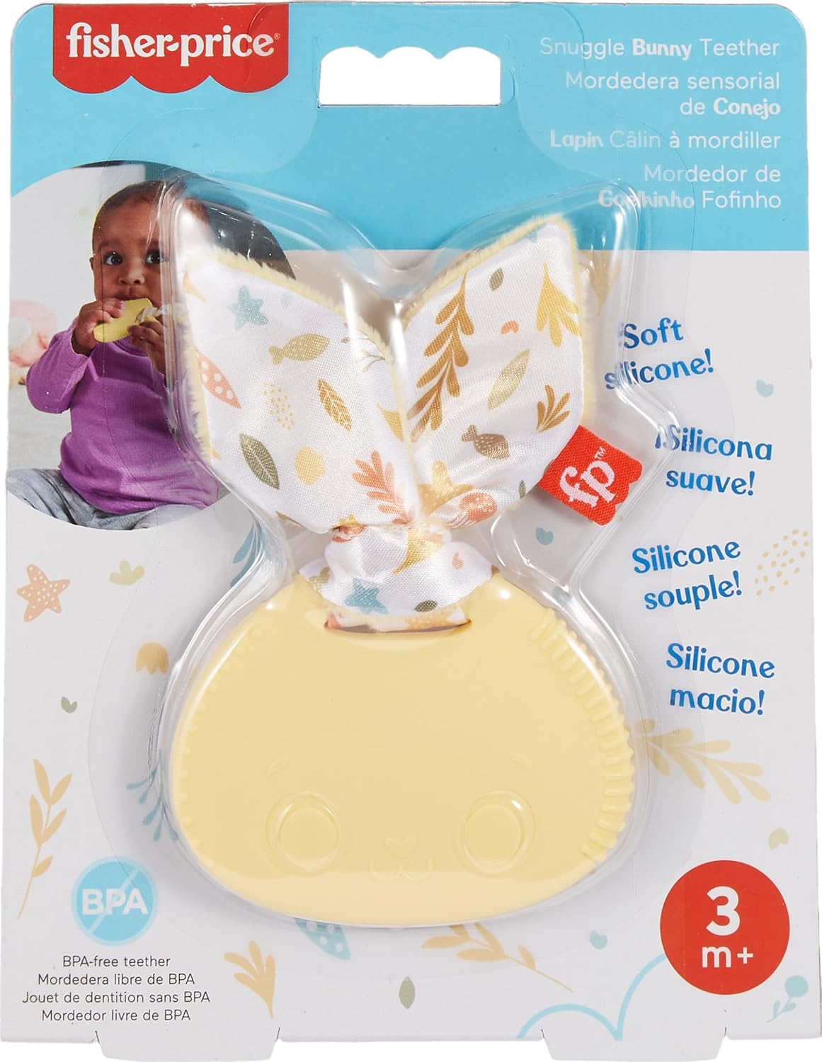 Fisher-Price Snuggle Bunny Baby Teether – BPA-Free Sensory Development Toy for Infants Ages 3+ Months