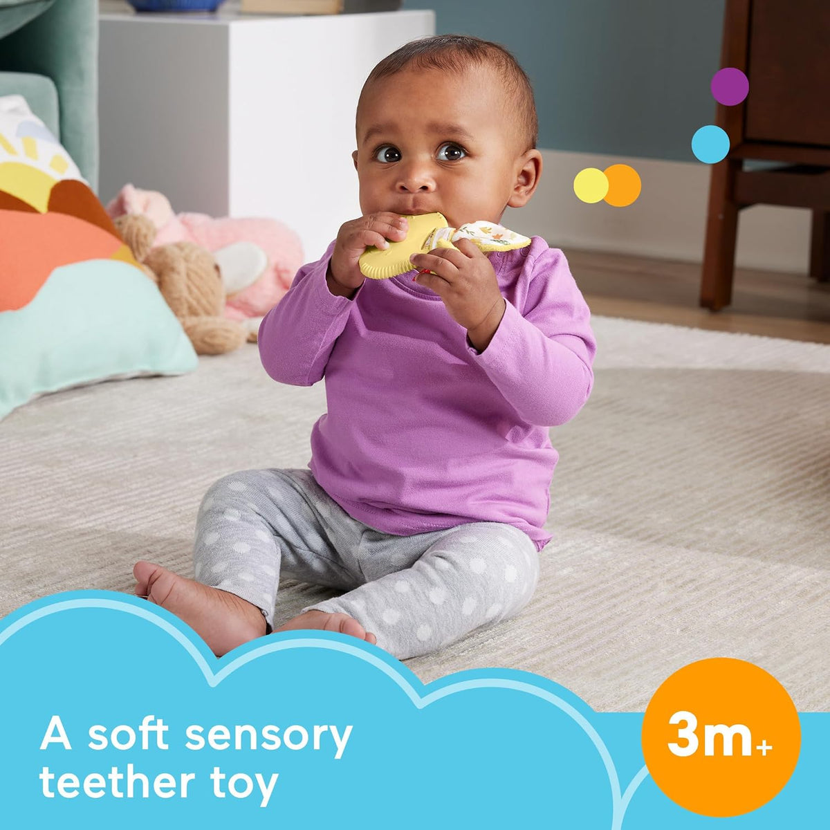Fisher-Price Snuggle Bunny Baby Teether – BPA-Free Sensory Development Toy for Infants Ages 3+ Months