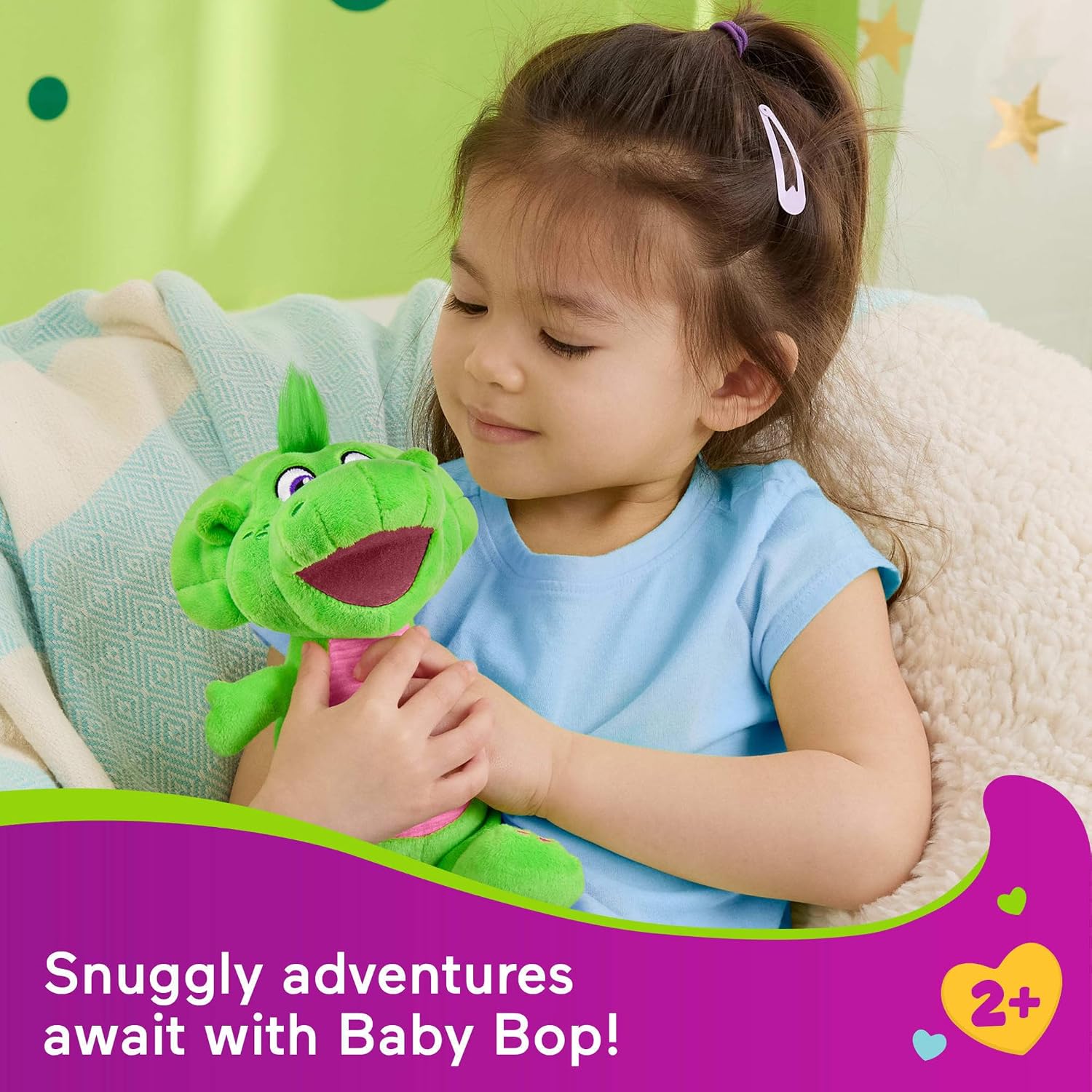 Barney World Toddler Toy Plush Baby Bop 8-Inch Dinosaur Character for Preschool Kids Ages 2+ Years